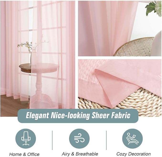 Blush Pink Window Sheer Curtains 45 Inches Length, Voile Short Curtains - Image 4