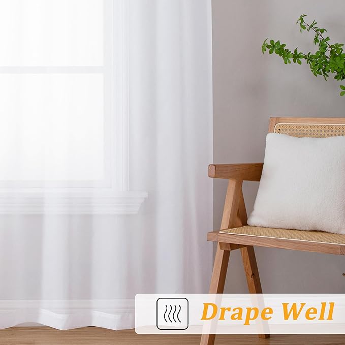 Gwine White Sheer Curtains for Living Room 45 inches Long, Short Voile Light - Image 6