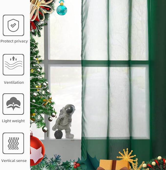 Youleyar Solid Sheer Rod Pocket Curtain Voile Draperies 2 Panels White Beige - Image 4