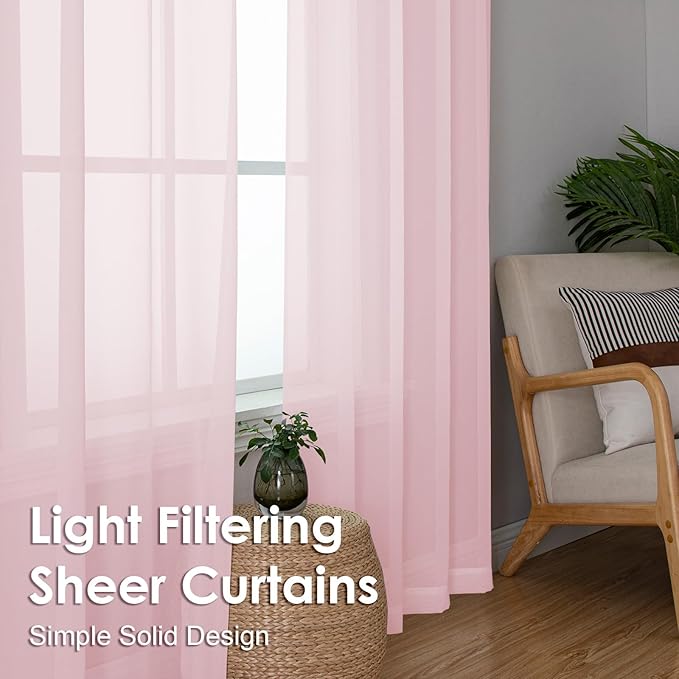 OVZME Blush Pink Sheer Curtains 78 Inches Long 2 Panels - Image 7