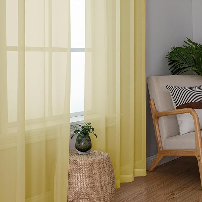 Aiyufeng Yellow Sheer Curtains 2 Panel Sets 90 Inches Long - Image 5
