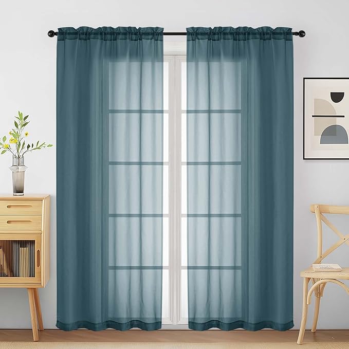 Dusty Blue Sheer Curtains for Window 72 inches Long 2 Panels Set, Soft Airy by Home