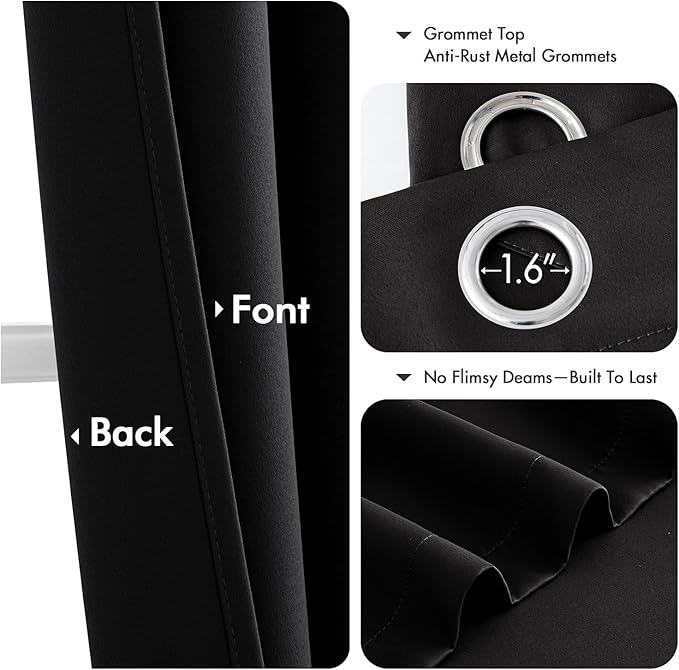 MIULEE Black Blackout Curtains for Bedroom Living Room 63 Inches Long 2 Panels - Image 4
