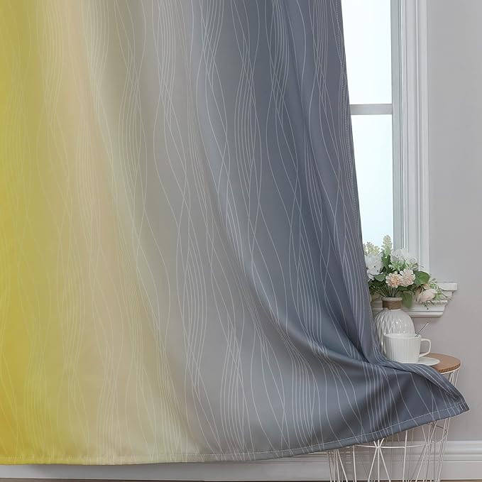 Estelar Textiler Ombre Grey and Yellow Blackout Curtains 72 Inch Length 2 Panels - Image 6