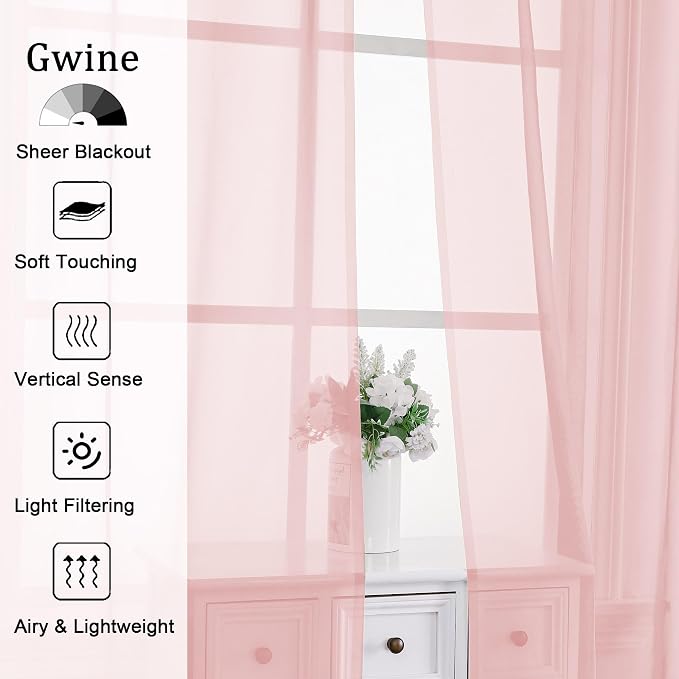Gwine Blush Pink Sheer Curtains - Image 2