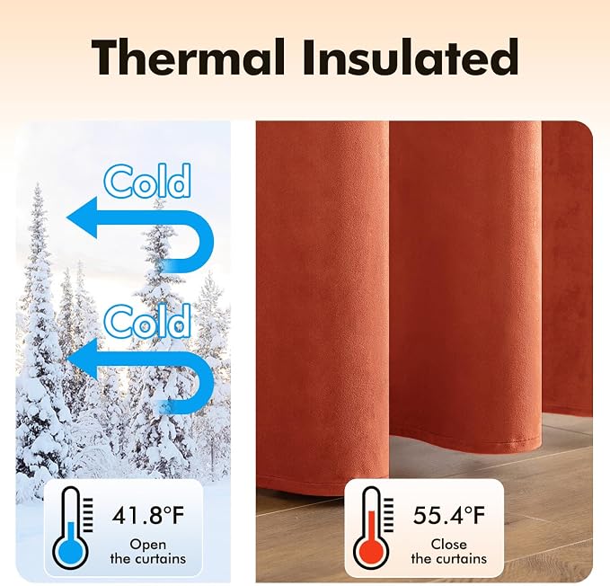MIULEE Velvet Curtains for Fall Elegant Grommet Burnt Orange Curtain Thermal - Image 5