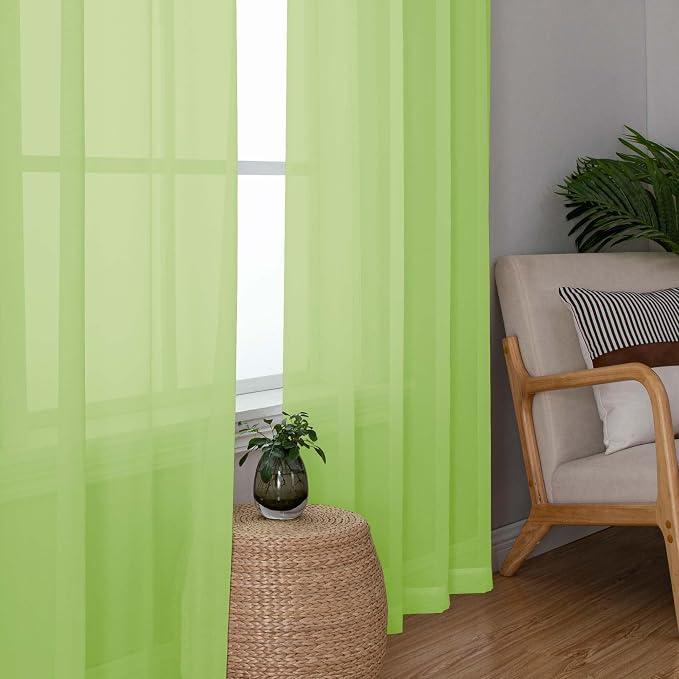 OWENIE Lime Sheer Curtains 84 Inches Long - Image 3