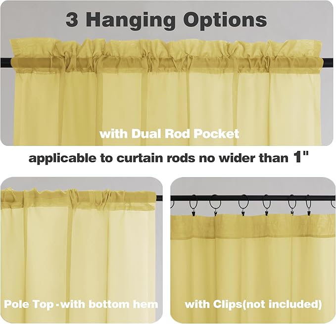 Chyhomenyc Mustard Yellow Short Sheer Curtains 36 inch Length, Light Filtering - Image 3