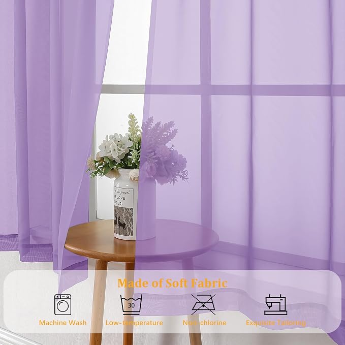 Gwine Lilac Sheer Curtains 72 Inches Long 2 Panels Set - Image 7