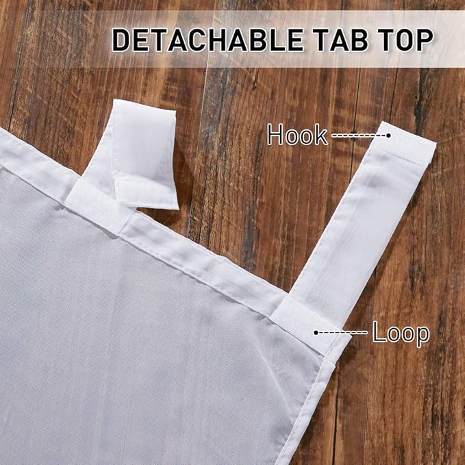 RYB HOME White Sheer Outdoor Curtains 96 inches Long, Detachable Sticky Top - Image 5