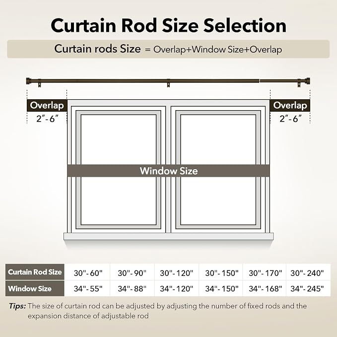 IFELS Heavy Duty Curtain Rods for Windows 48 to 84 Inch, 1 Inch Bronze Curtain - Image 6