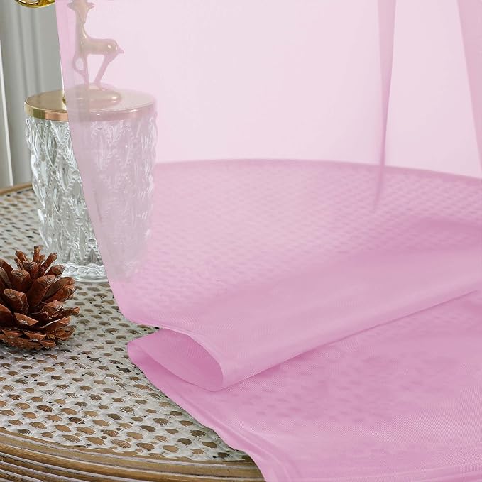 OWENIE Pink Sheer Curtains 120 Inches Long 2 Panels Set, Airy Lightweight Sheer - Image 6