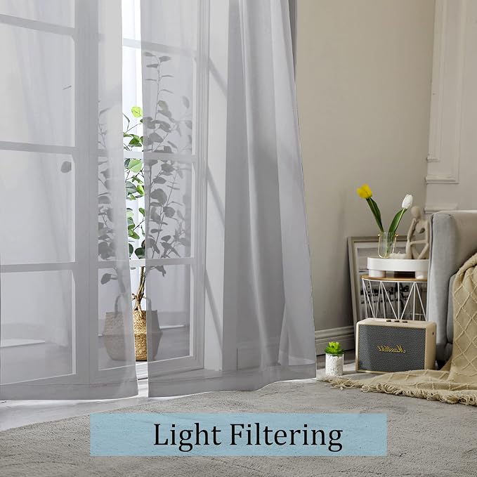 OWENIE Gray Sheer Curtains, Sheer Curtains 63 inch Length 2 Panels Set - Image 2