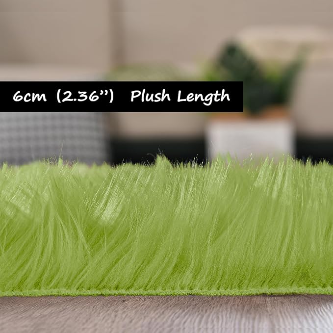 Goolela Lime Green Circle Rugs 4ft Fluffy Fuzzy Furry Rug - Image 2