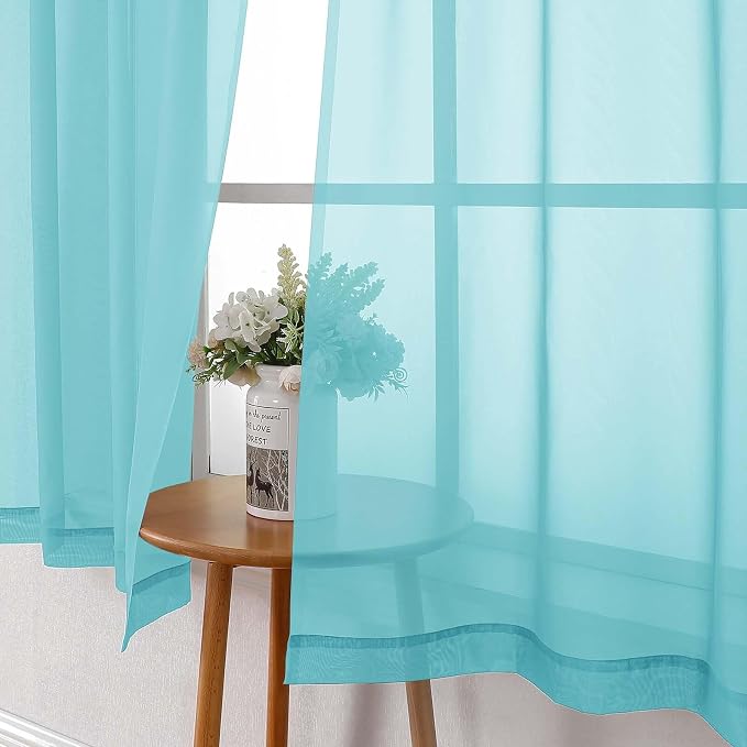 Lecloud Aqua Sheer Curtains for Bedroom 84 Inches Long 2 Panels, Voile Solid - Image 6