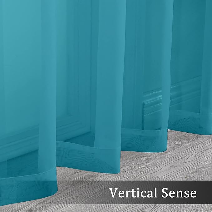 OWENIE Turquoise Blue Sheer Curtains, Sheer Curtains 84 inch Length 2 Panels Set - Image 6
