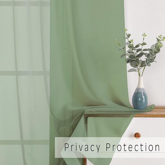 OWENIE Sheer Curtains, Sage Green Sheer Curtains 84 inch Length 2 Panels Set - Image 3