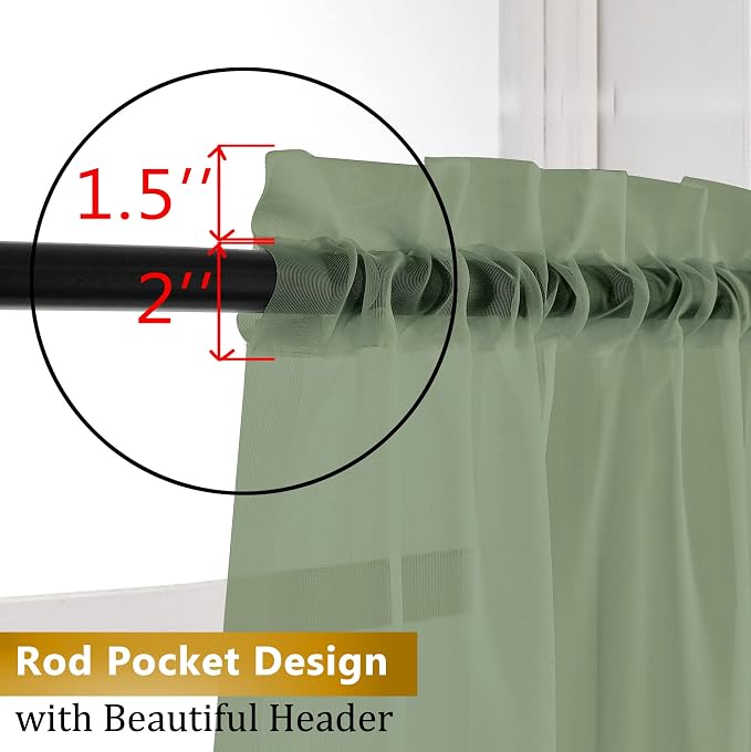Aiyufeng Sage Green Curtains Sheer - Image 5