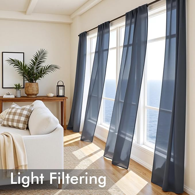 MIULEE Navy Blue Sheer Curtains 72 Inches Long, 4 Panels Set, Light Filtering - Image 4