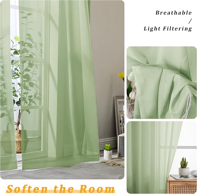 Gwine Light Green Valances for Windows, Small Light Filtering Rod Pocket Cafe - Image 3