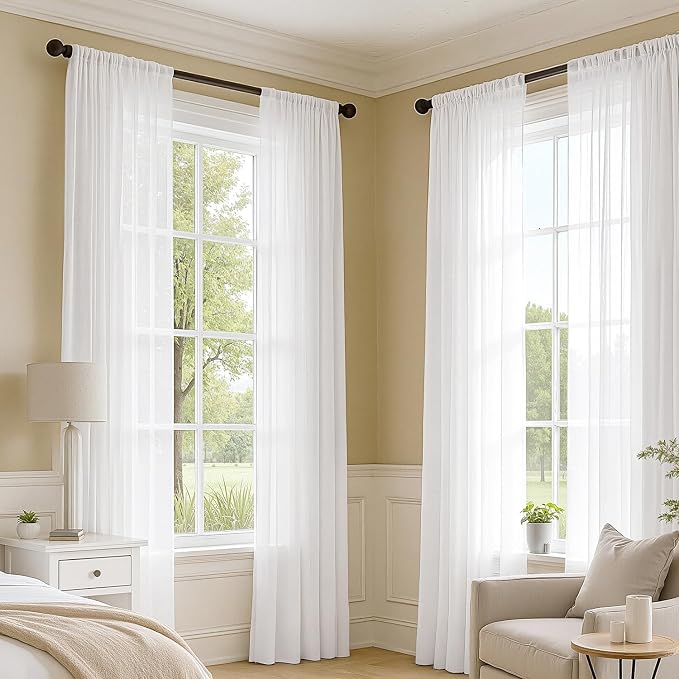 MIULEE White Sheer Curtains 94 Inches Long, 4 Panels Set, Light Filtering Voile - Image 2