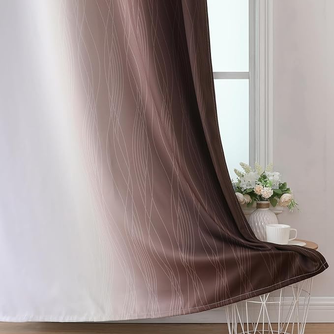 Estelar Textiler Brown and Greyish White Ombre Blackout Curtains 45 Inch Length - Image 6