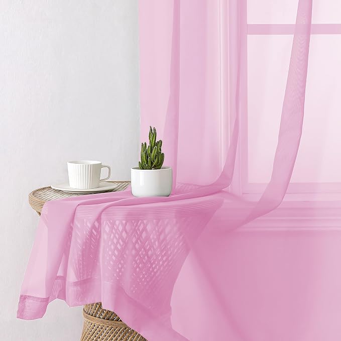 Aiyufeng Light Pink Sheer Curtains 84 Inches Long 2 Panels Set, Semi - Image 4