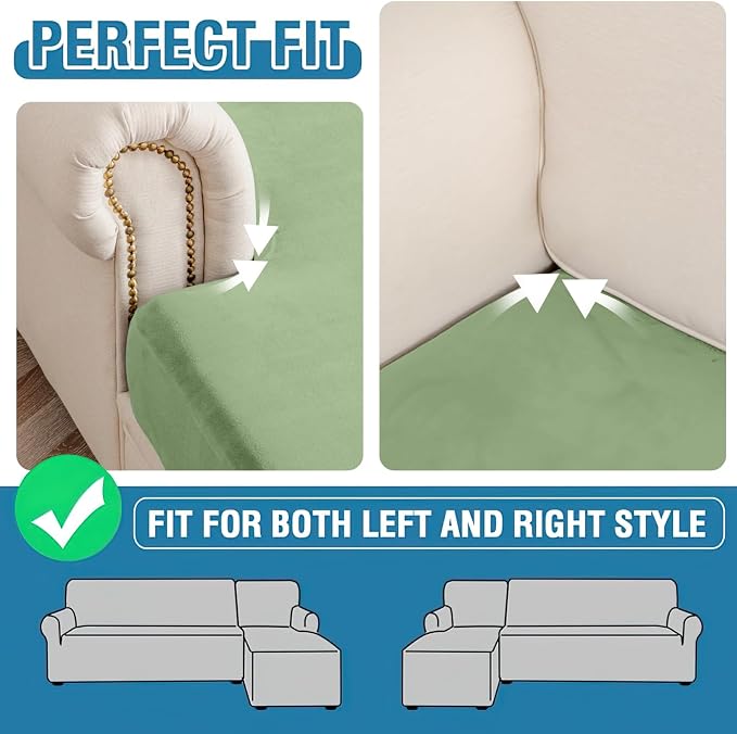 Couch Cover 6-Piece Elastic Velvet Couch Cushion Covers & Chaise Slipcovers - Image 6