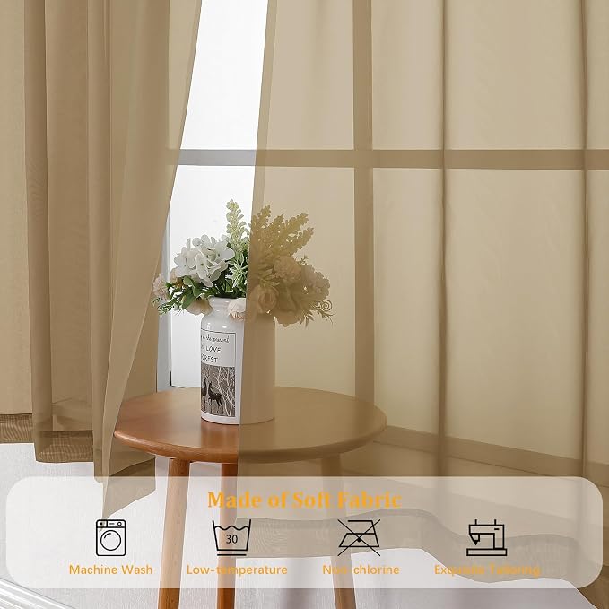 Gwine Taupe Sheer Kitchen Curtains 36 Inch Length, Light Filtering Voile Soft - Image 7