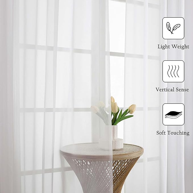 Lecloud White Sheer Curtains 108 Inches Long 2 Panels, Solid Airy Voile Extra - Image 3