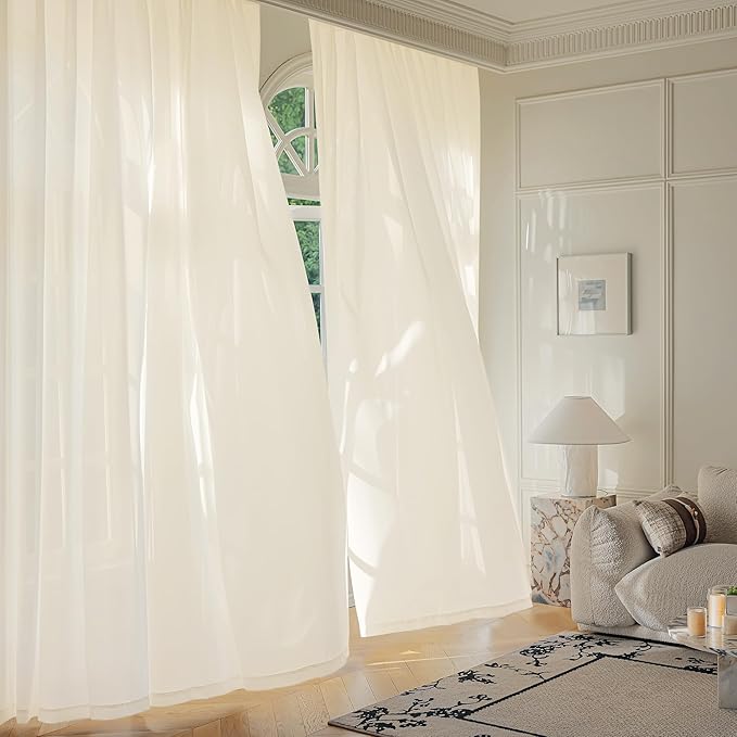 FMFUNCTEX Sheer Non-See-Through Butter Cream Curtains - Image 7