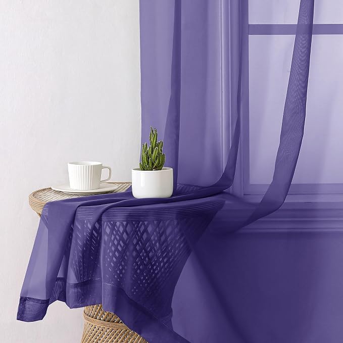 Aiyufeng Purple Sheer Curtains 72 Inch Length 2 Panels Set, Light Filtering - Image 6