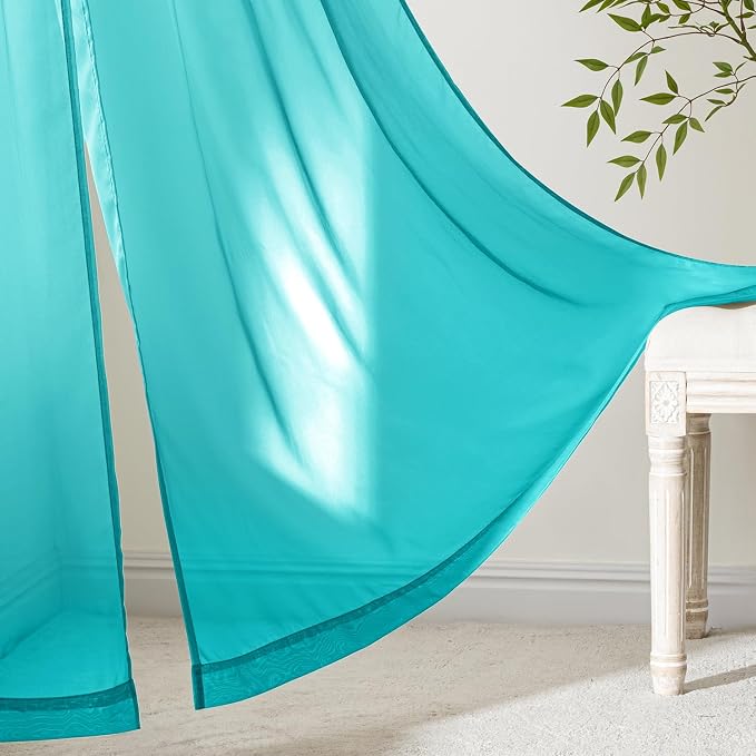 MIULEE Turquoise Sheer Curtains 72 Inches Long, 4 Panels Set, Light Filtering - Image 6