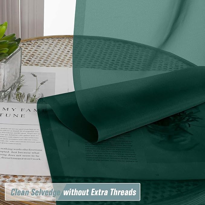 Green Sheer Curtains 84 Inches Long 2 Panels, Elegant Airy Transparent Light - Image 2