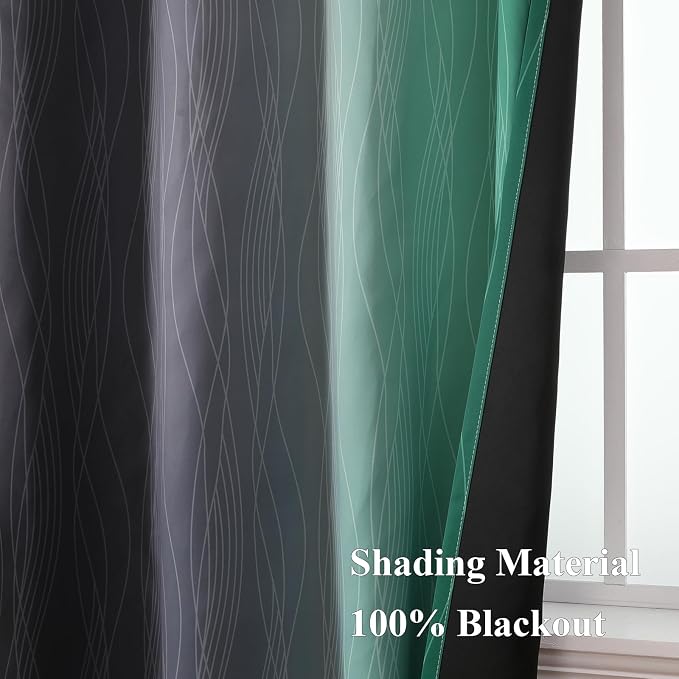 Estelar Textiler Black and Green Ombre Blackout Curtains - Image 5