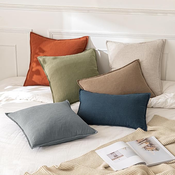 MIULEE Decorative Linen Euro Sham Pillow Covers 26x26 Light Olive Green ​Boho - Image 5
