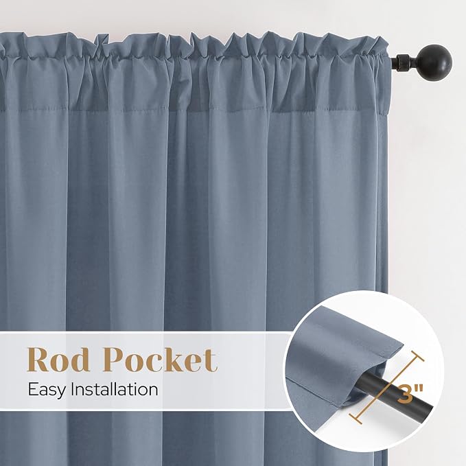 HOMEIDEAS Non-See-Through Stone Blue Privacy Sheer Curtains, 52 X 63 Inches - Image 5
