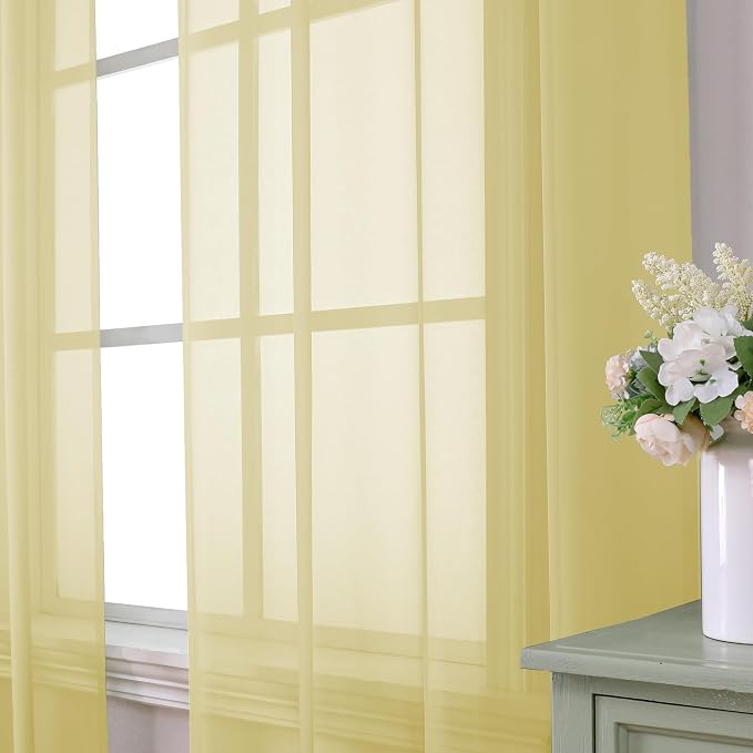 Aiyufeng Yellow Sheer Curtains 2 Panel Sets 90 Inches Long - Image 2