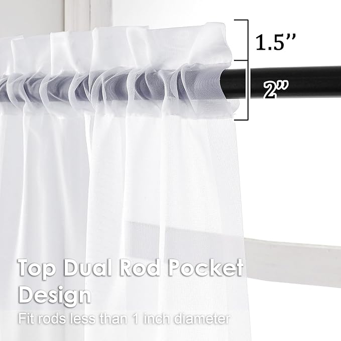 OVZME 2 Panels Sheer White Curtains 72 Inches Length Window Treatment - Image 3