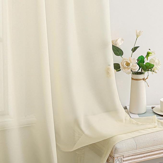 MIULEE 2 Panels Solid Color Light Cream Sheer Window Curtains Elegant Window - Image 5