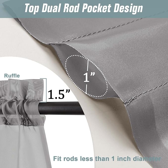Grey Sheer Curtains for Windows 108 inches Long 2 Panels Set, Soft Airy - Image 3