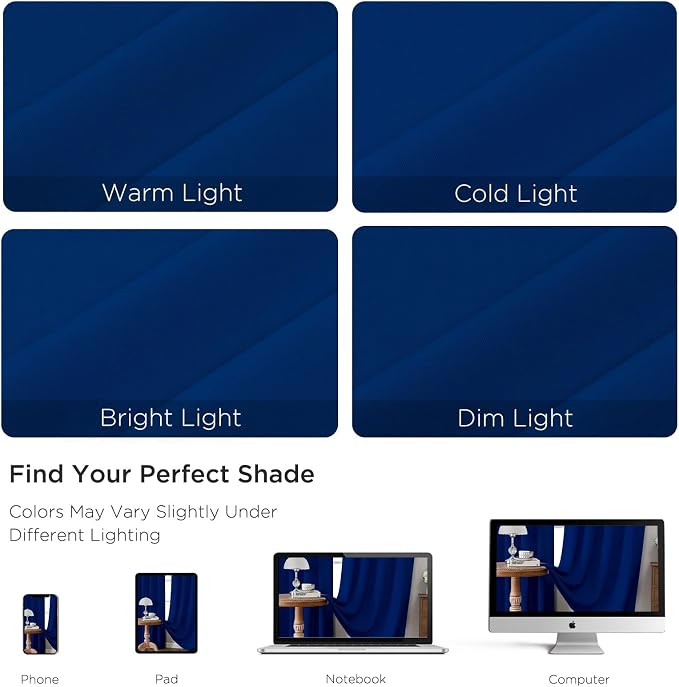 CUCRAF Royal Blue Blackout Curtains 72 inch Length 2 Panels Set, Rod Pocket - Image 4