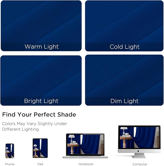 CUCRAF Royal Blue Blackout Curtains 108 inch Length 2 Panels Set, Rod Pocket - Image 4