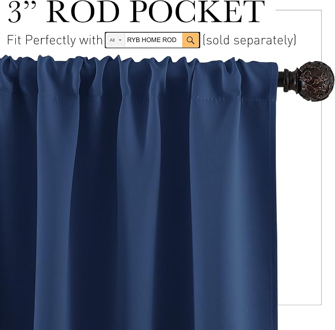 RYB HOME Blackout Cafe Curtains 30 inch Length, Short Light UV Heat Blocking - Image 2