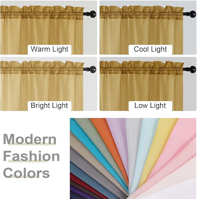 Gold Sheer Curtains for Bedroom Living Room 45 Inch Length 2 Panels, Soft Airy - Image 6