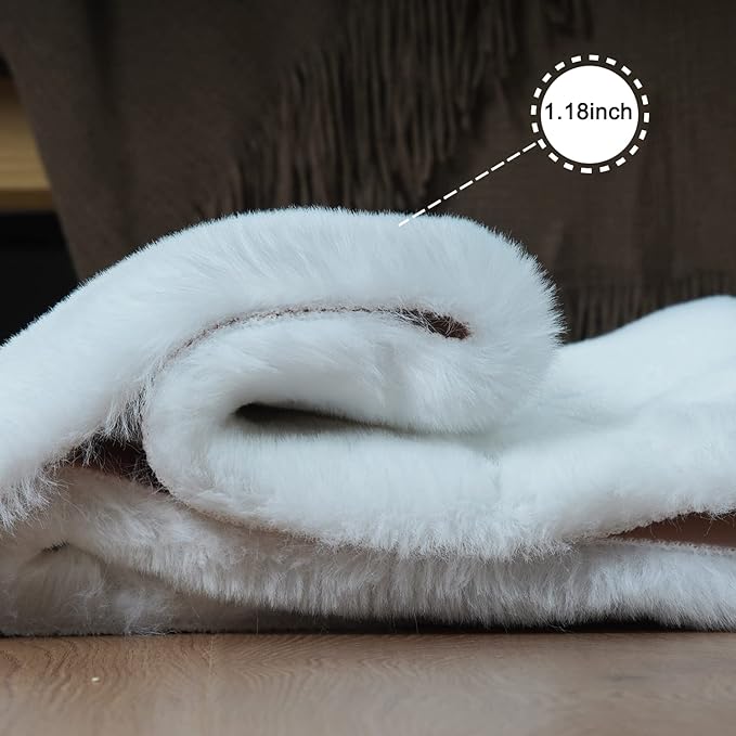 Ghouse Faux Rabbit Fur Round Rug 5 Ft White Round Rugs - Image 4