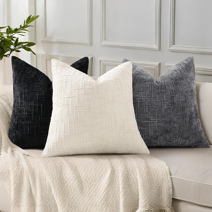 decorUhome Black Chenille Euro Sham Throw Pillow Covers 22x22 Set of 2 Textured - Image 4