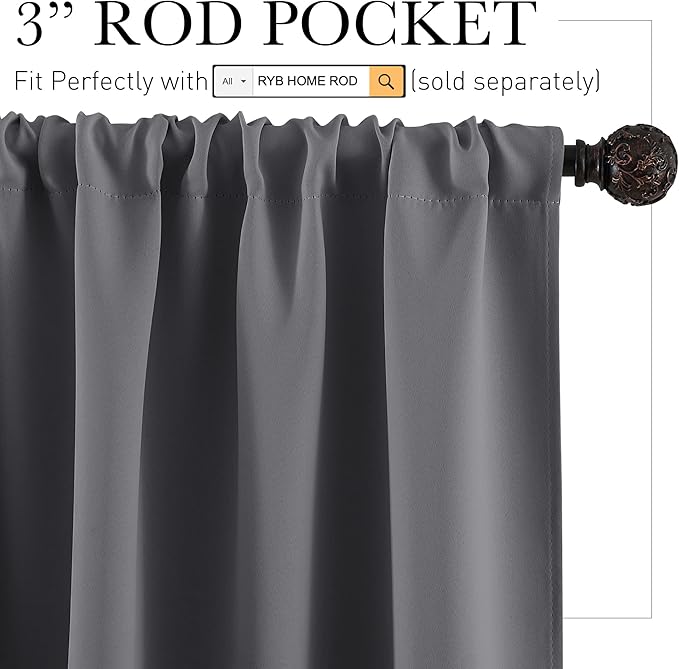 RYB HOME Cafe Blackout Curtains 24 inch Length, RV Curtains - Image 2