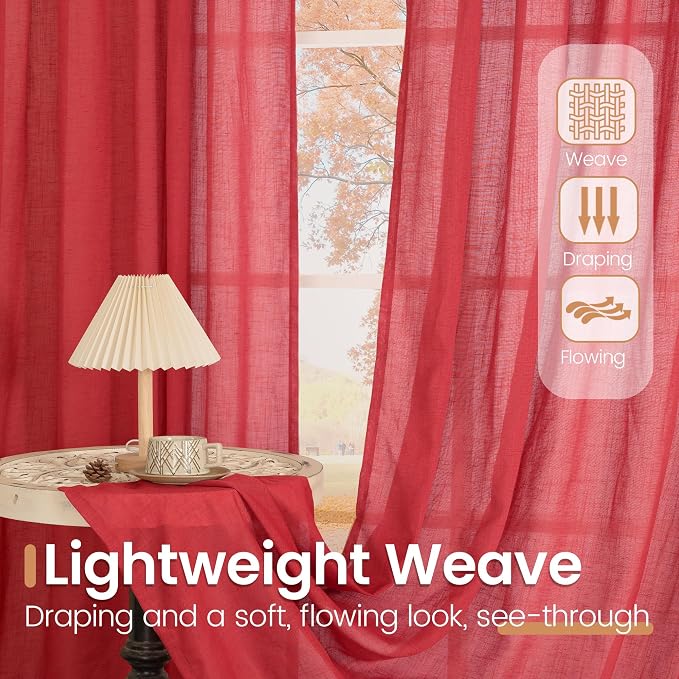 BGment Red Linen Curtains 63 Inches Long - Image 4