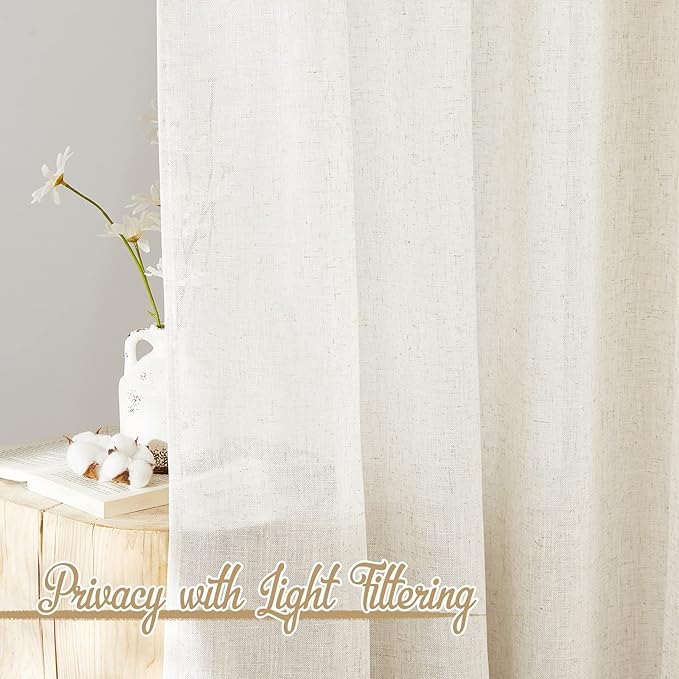 NICETOWN Semi Sheer Curtains 72 inches Long Linen Blend, Rod Pocket & Back Tab - Image 3